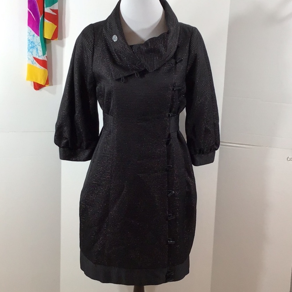Tracy Reese black silver button front dress/coat